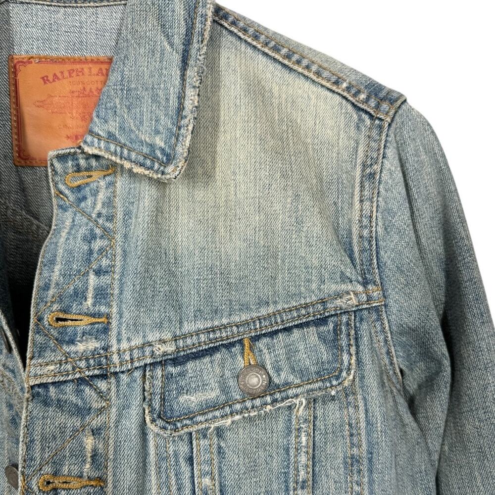 Vintage Ralph Lauren Dungarees Distressed Denim Jacket Medium Light Wash Classic - Picture 5 of 11